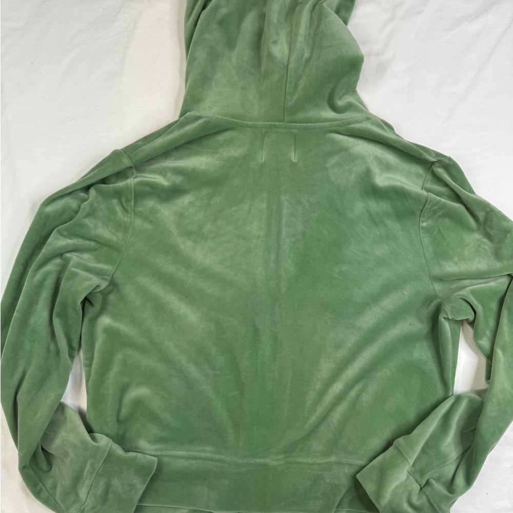 Juicy Couture Women Sweatshirt L Green Velour Hoodie With Pockets Full Zip A0302 - Picture 2 of 5